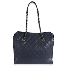 Chanel-Chanel Navy Iridescent Quilted calf leather Happy Stitch Tote-Blue