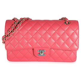 Chanel-Chanel Dark Pink Quilted Caviar Medium Classic Double Flap Bag-Pink