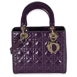 Christian Dior-Christian Dior Purple Cannage Patent Medium Lady Dior-Purple