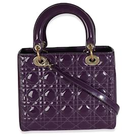 Christian Dior-Christian Dior Purple Cannage Patent Medium Lady Dior-Purple