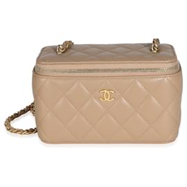 Chanel-Chanel 22B Beige Quilted Lambskin Small Pearl Crush Vanity Case With Chain-Brown