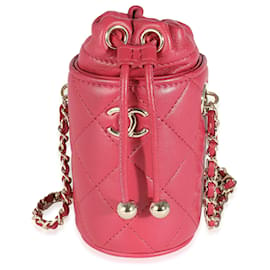 Chanel-Chanel Dark Pink Quilted Lambskin Micro Drawstring Bucket-Pink