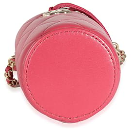 Chanel-Chanel Dark Pink Quilted Lambskin Micro Drawstring Bucket-Pink