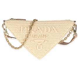 Prada-Pochette triangulaire à poignée supérieure en raphia naturel Prada-Beige