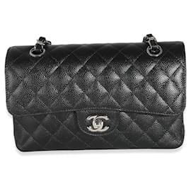 Chanel-Chanel Black Quilted Caviar Small Classic Double Flap Handbag-Black
