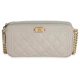 Chanel-Chanel Grey Quilted Caviar Boy Clutch With Chain-Grey