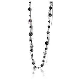 Chanel-Ruthenium Chanel 2009 Lange CC-Halskette mit schwarzen und violetten Perlen und CC-Andere