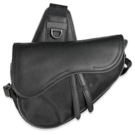 Dior-Dior x Sacai Black Grained Calfskin Technical Fabric Saddle-Black