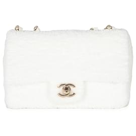 Chanel-Chanel Mini bolsa com aba única de lantejoulas brancas-Branco