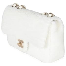 Chanel-Chanel Mini bolsa com aba única de lantejoulas brancas-Branco