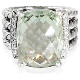 David Yurman-David Yurman Wheaton Green Prasiolite Diamond Ring in  Sterling Silver 0.20 ctw-Other