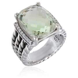 David Yurman-David Yurman Wheaton Green Prasiolite Diamond Ring in  Sterling Silver 0.20 ctw-Other