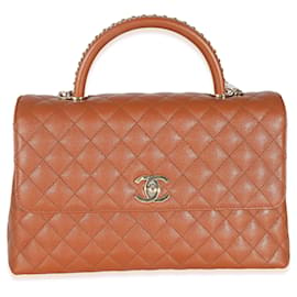 Chanel-Chanel Brown Quilted Caviar Large Coco Chain Handle Flap-Brown