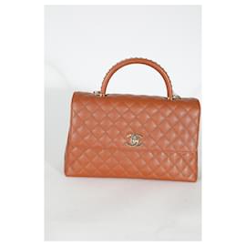 Chanel-Chanel Brown Quilted Caviar Large Coco Chain Handle Flap-Braun