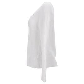 Tommy Hilfiger-Pull en tricot côtelé pour femme, coupe décontractée, col en V-Blanc