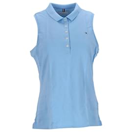 Tommy Hilfiger-Tommy Hilfiger Womens Sleeveless Stretch Cotton Slim Fit Polo in Light Blue Cotton-Blue,Light blue
