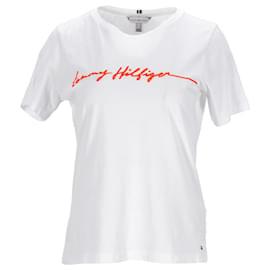 Tommy Hilfiger-T-shirt da donna in cotone organico con logo esclusivo-Bianco