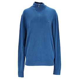 Tommy Hilfiger-Suéter masculino Tommy Hilfiger de lã macia com meio zíper em nylon azul-Azul