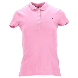 Polo feminino Tommy Hilfiger Slim Fit de algodão elástico em algodão rosa Rosa