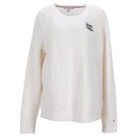 Tommy Hilfiger-Tommy Hilfiger Damen-Pullover mit Logo-Stickerei und Rundhalsausschnitt aus weißem Nylon-Weiß