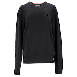 Tommy Hilfiger-Tommy Hilfiger Mens V Neck Cotton Blend Sweatshirt in Black Cotton-Black