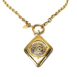 Chanel-Halskette mit CC-Anhänger und Diamantrahmen-Golden