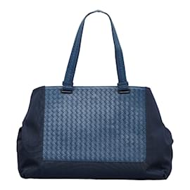 Bottega Veneta-Zweifarbige Intrecciato-Handtasche-Blau