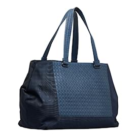 Bottega Veneta-Bottega Veneta Intrecciato Bolsa de couro de dois tons em bom estado-Azul