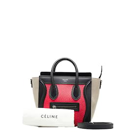 Céline-Leather Tricolor Nano Luggage Bag-Red