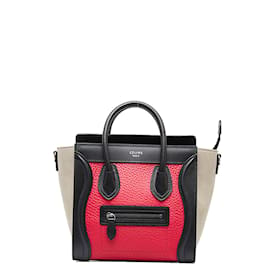 Céline-Dreifarbige Nano-Gepäcktasche aus Leder-Rot