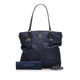 Prada-Prada Tessuto Einkaufstasche Canvas Einkaufstasche in gutem Zustand-Blau