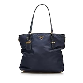Prada-Prada Tessuto Tote Bag Bolsa de lona em bom estado-Azul