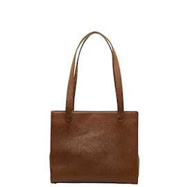 Chanel-Leather Logo Tote Bag-Brown
