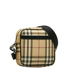 Burberry-Burberry Nova Check Crossbody Bag Bolsa de ombro de lona em bom estado-Marrom