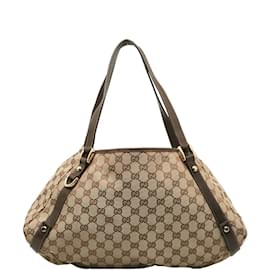 Gucci-Sac à bandoulière en toile Gucci GG Abbey Sac cabas en toile 130736 en bon état-Marron