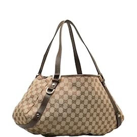 Gucci-Bolsa de ombro Gucci GG Canvas Abbey Bolsa de lona 130736 em boa condição-Marrom