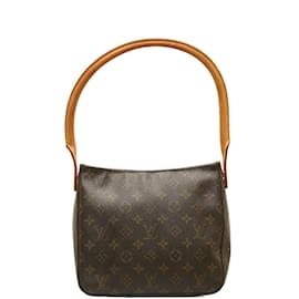 Louis Vuitton-Bolsa de ombro Louis Vuitton Monogram Looping MM em lona M51146 em boa condição-Marrom