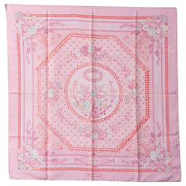Hermès-Hermes Pink Jeux De Paille Silk Foulard-Rose