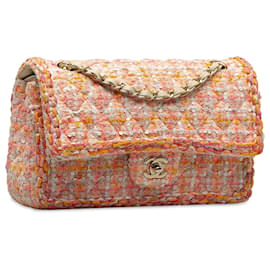 Chanel-Chanel Pink Medium Braided Classic Sequin Tweed Flap-Pink