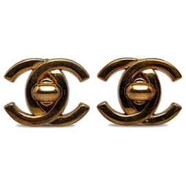 Chanel-Chanel Gold CC Turn Lock Clip On Earrings-Golden