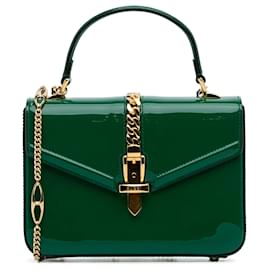 Gucci-Gucci Green Patent Sylvie 1969 Satchel-Green