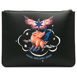 Givenchy-Givenchy Black Zodiac Printed Leather Clutch Bag-Black