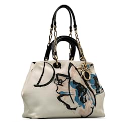 Dior-Dior White Canvas Diorissimo Satchel-White