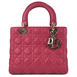 Dior-Dior Cannage em pele de cordeiro rosa médio Lady Dior-Rosa