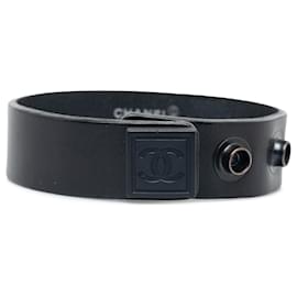 Chanel-Chanel Black CC Leather Bracelet-Black