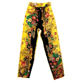 Autre Marque-Jean Marina Sitbon para Kamosho 90S, motivos florales de concha y negros, amarillo y multicolor-Negro,Amarillo