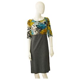 Vestido lápis Dolce & Gabbana de seda floral e lã espinha de peixe Multicor