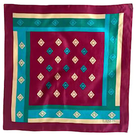 Lanvin-Lanvin silk bandana 70/80s burgundy geometric patterns, turquoise, Beige, Peacock Blue-Beige,Dark red,Turquoise