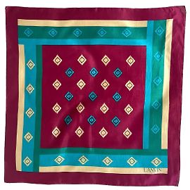 Pañuelo de seda Lanvin 70/80s patrones geométricos burdeos, turquesa, beige, Azul eléctrico Beige Burdeos Turquesa