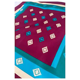 Lanvin-Lanvin silk bandana 70/80s burgundy geometric patterns, turquoise, Beige, Peacock Blue-Beige,Dark red,Turquoise